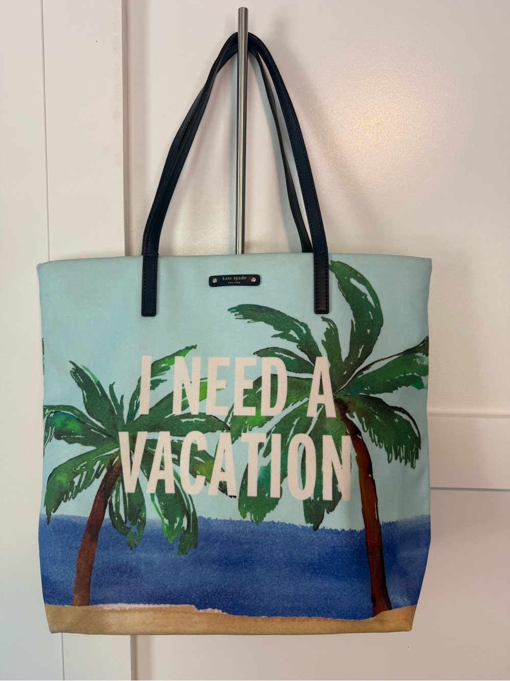 Kate Spade I Need a Vacation Palm Tree Beach Large Canvas Tote Bag
